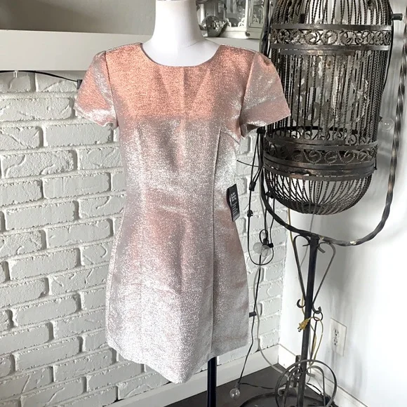 EXPRESS Metallic Rose Gold Mini Sheath Dress OPEN BACK 8 NEW ID# 400439